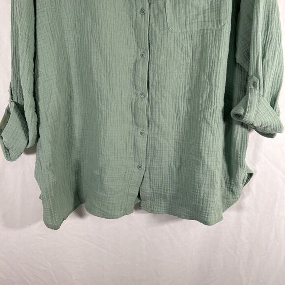 Anne Klein Jeans Blouse Women's XXL Green Button Up Long Sleeve Collared - Picture 4 of 10